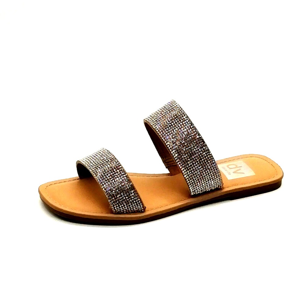 Dolce Vita Shoes Womens Jane 7 Rhinestone Studded Slide Sandals Dressy Flat NEW
